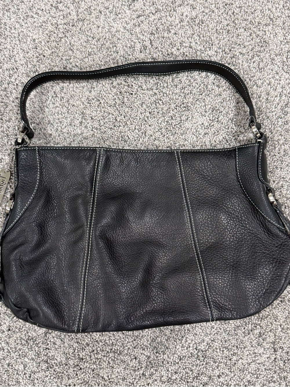 NWOT Tignanello Black Pebbled Leather Silver Hardware Shoulder Bag Y2K Style